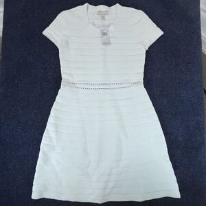Michael Kors Dress Womens Large Short Sleeve Textured Knit Eyelet Waist New